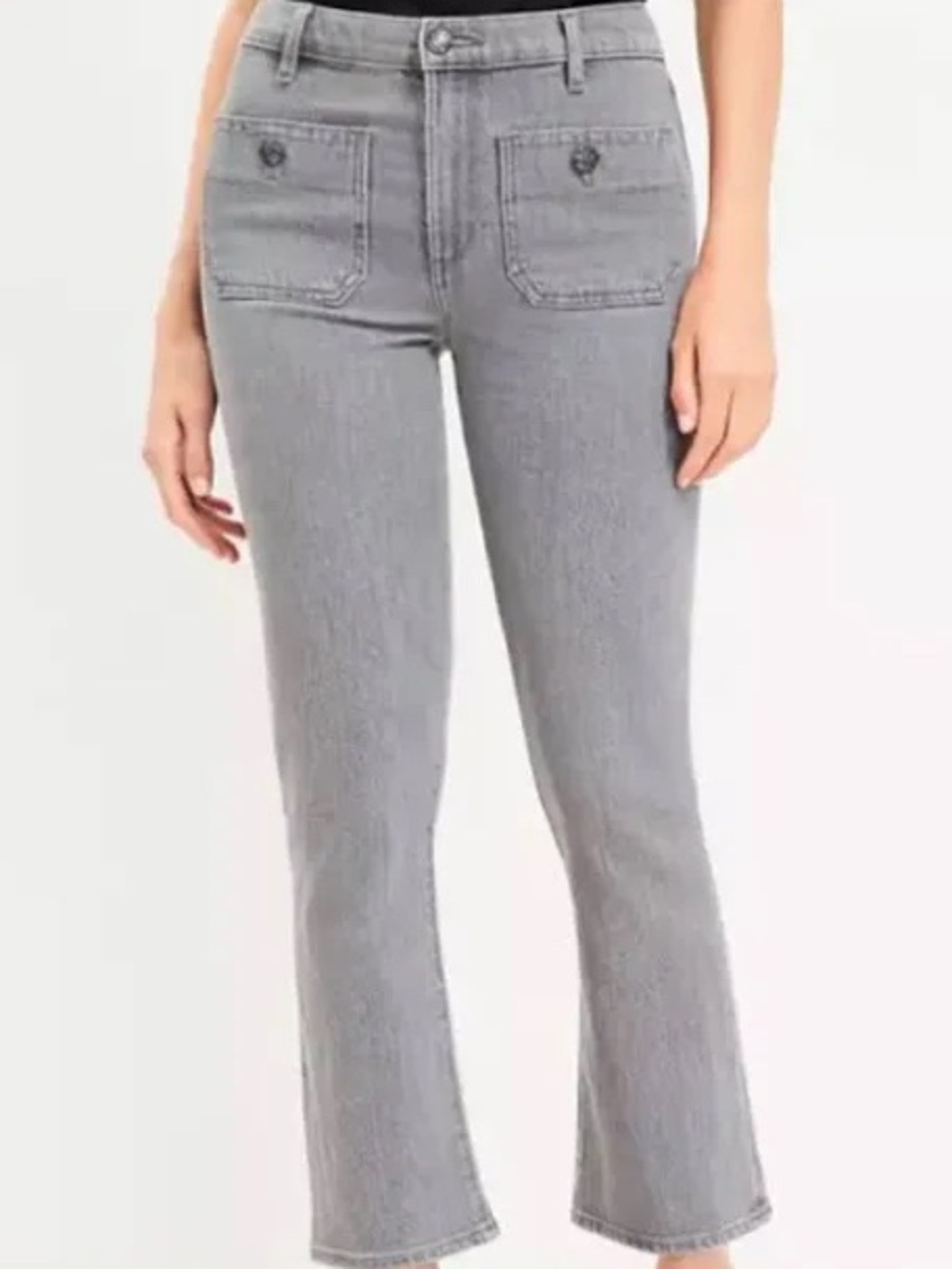 LOFT Made & Loved Gray The Kick Crop Jeans High Rise Patch Pocket Flare 8 29